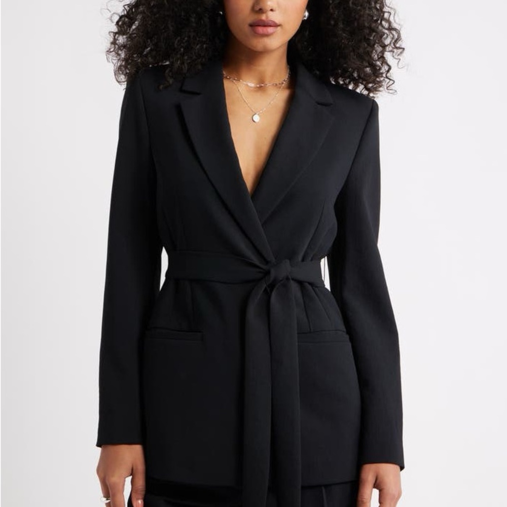 NWT Nordstrom Open Edit The Curator Tie Waisted Blazer in Black Size M